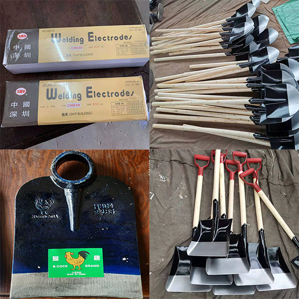 Huaxin Steel Help African Client buy welding electrode and agricultrue tools mixed in Container
